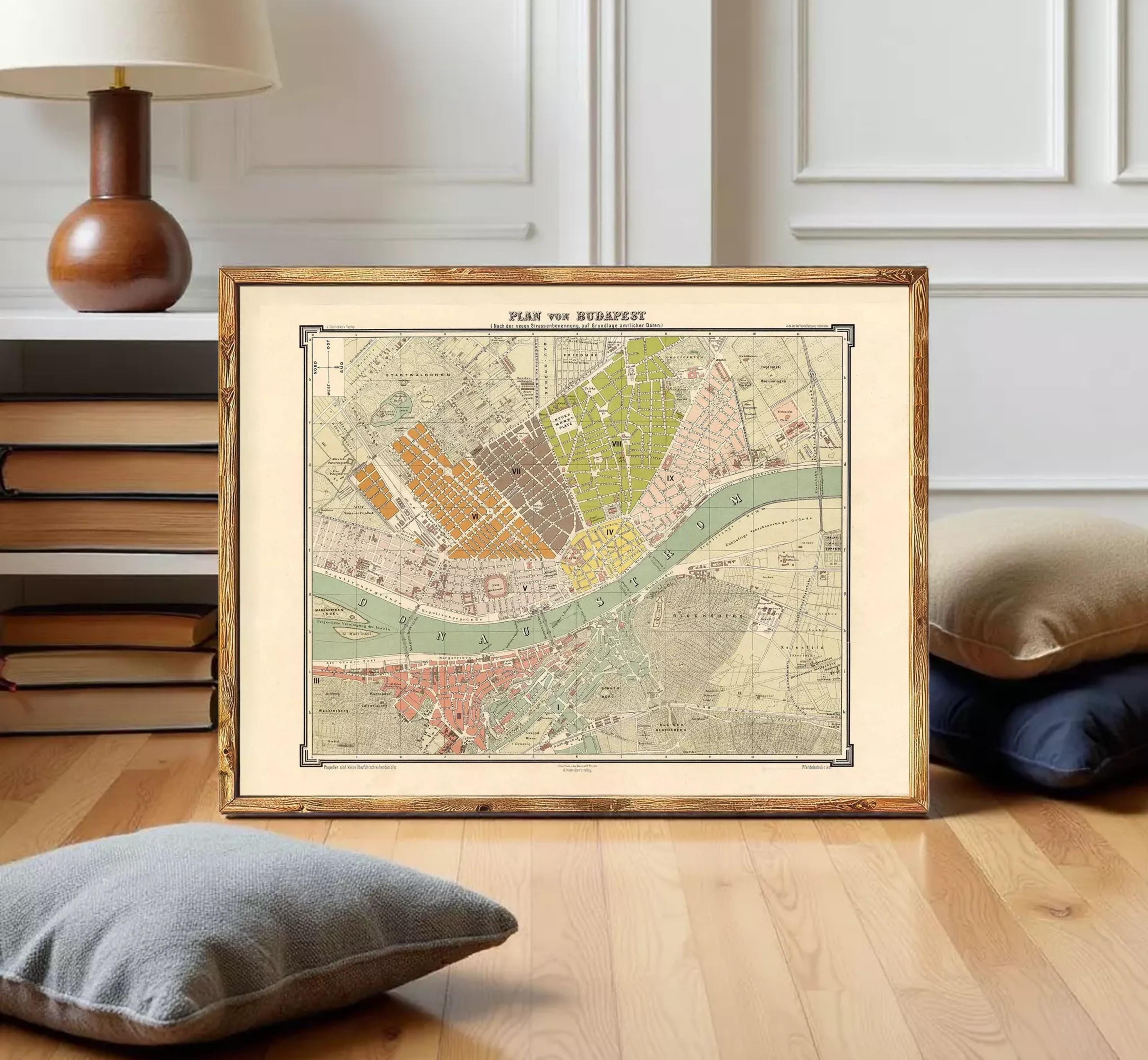The image is a framed vintage map of Berlin, Germany, depicting the city's streets and landmarks.