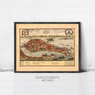 The image is a framed vintage map of Venice, Italy, depicting the city's layout and surrounding waterways.