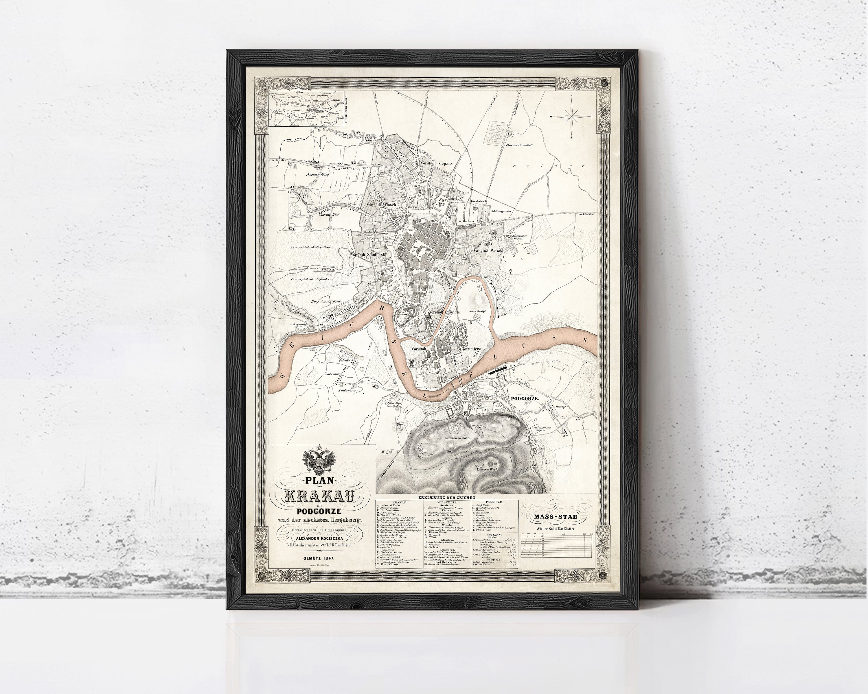 The image is a framed vintage map of Khakau, a city in the Czech Republic.