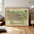 The image is a framed vintage map of Oxford, England, depicting the city's layout and surrounding areas.