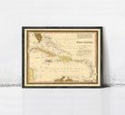 The image is a framed vintage map of West Indies, showing the Caribbean Sea and surrounding areas.