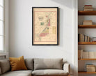 The image is a framed map of Kent, with various colored areas and labels indicating different locations and zones within the region.