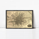 The image is a framed historical map of a city, likely Dublin, Ireland, dated 1750.