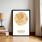 A framed map of Havana, Cuba, with the city's name displayed below it.