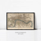 The image is a framed art print depicting a map of London, England, with a river running through the city.