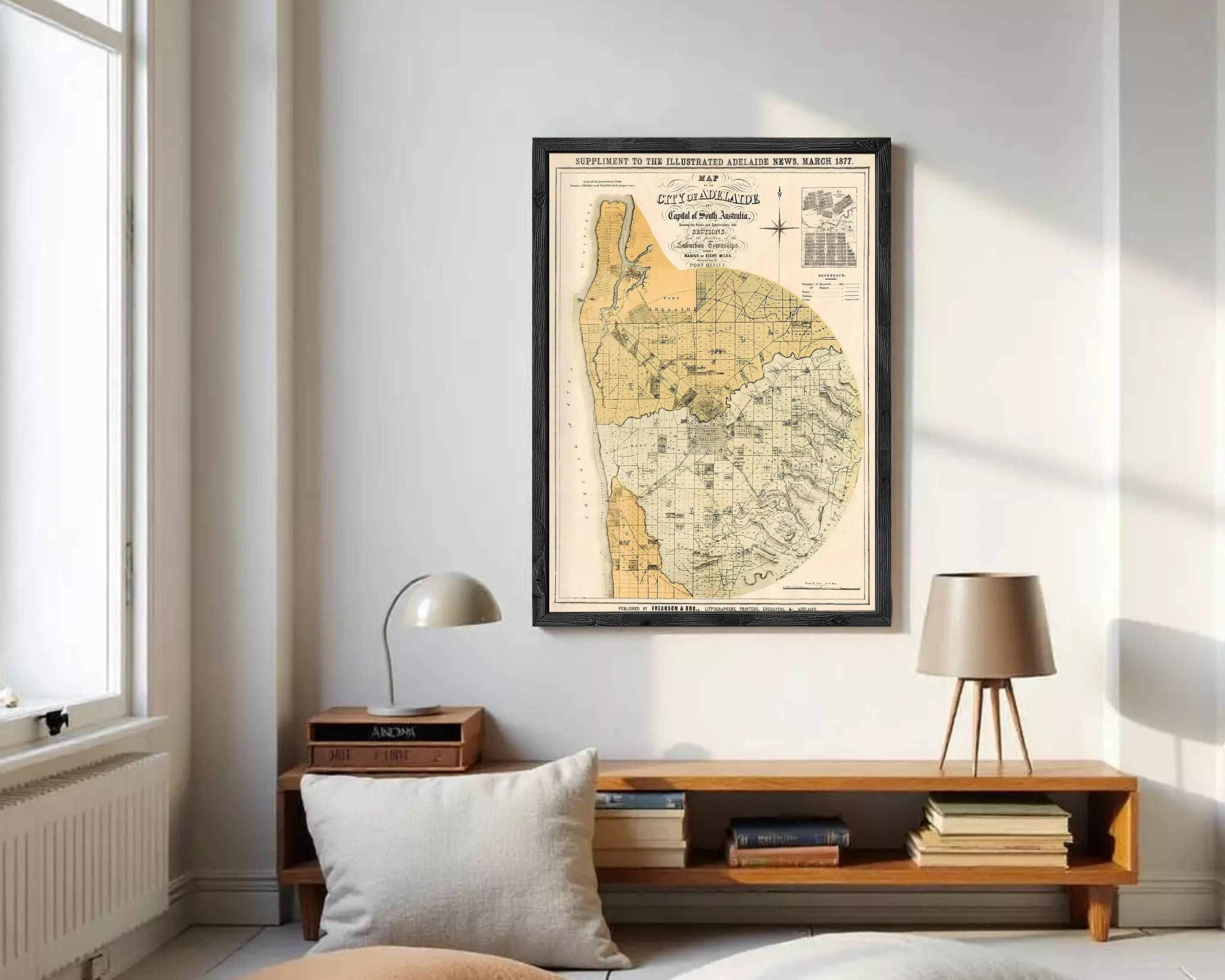 The image is a framed map of the City of Adelaide, South Australia, dated March 1887.