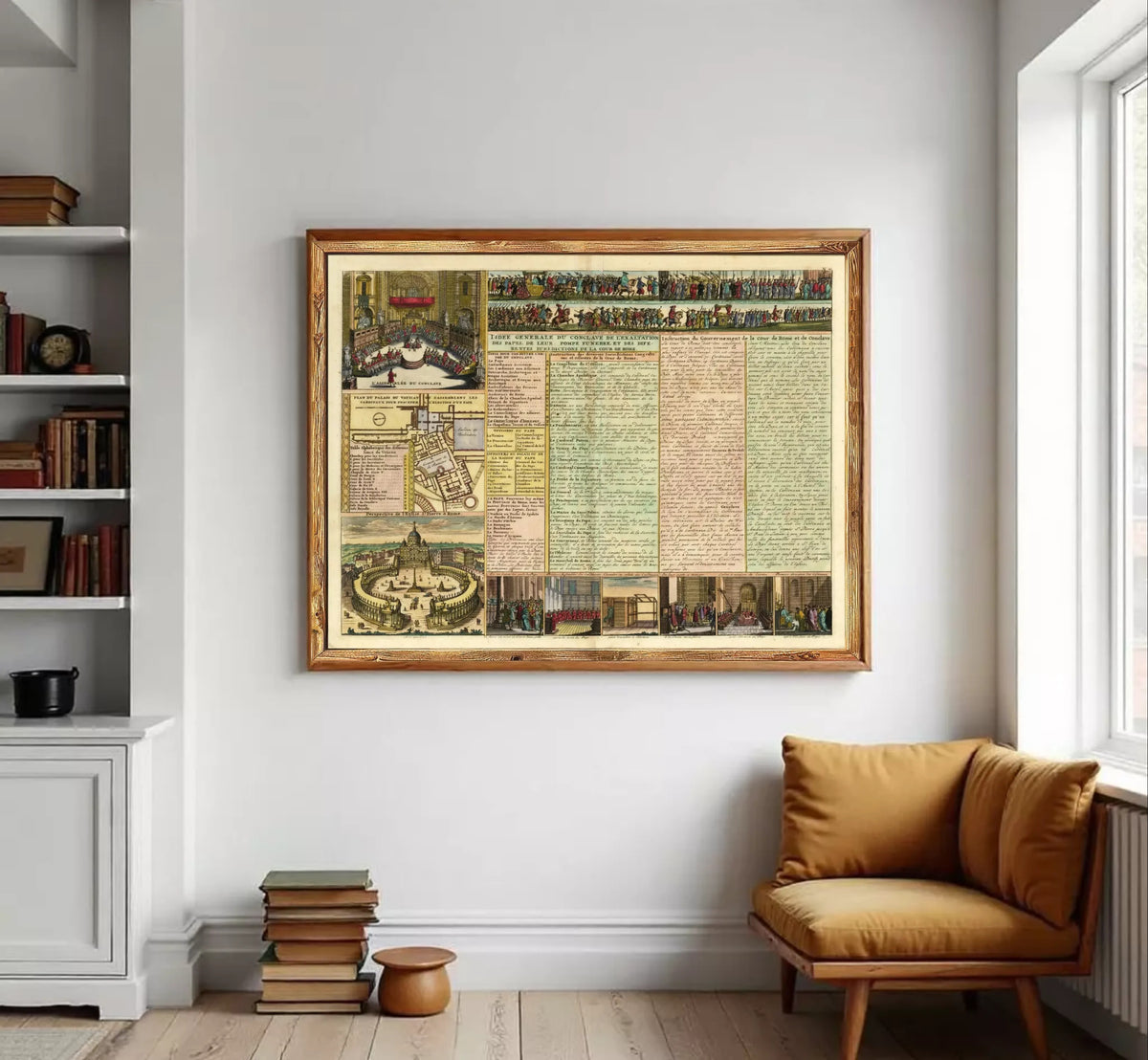 The image is a framed collage of various images, including a map, a list of people, and a series of photographs.