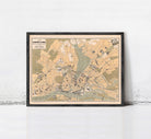 The image is a framed map of a city, likely London, with various streets, landmarks, and other geographical features depicted.