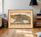 The image is a framed vintage map of Napoli, Italy, depicting the city's layout and surrounding areas.