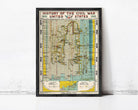 The image is a framed poster or map titled "History of the Civil War, United States, 1865" with a color-coded map depicting various locations and events from the Civil War era.