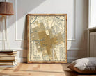 The image is a framed map of Stockton, California, depicting the city's layout and surrounding areas.