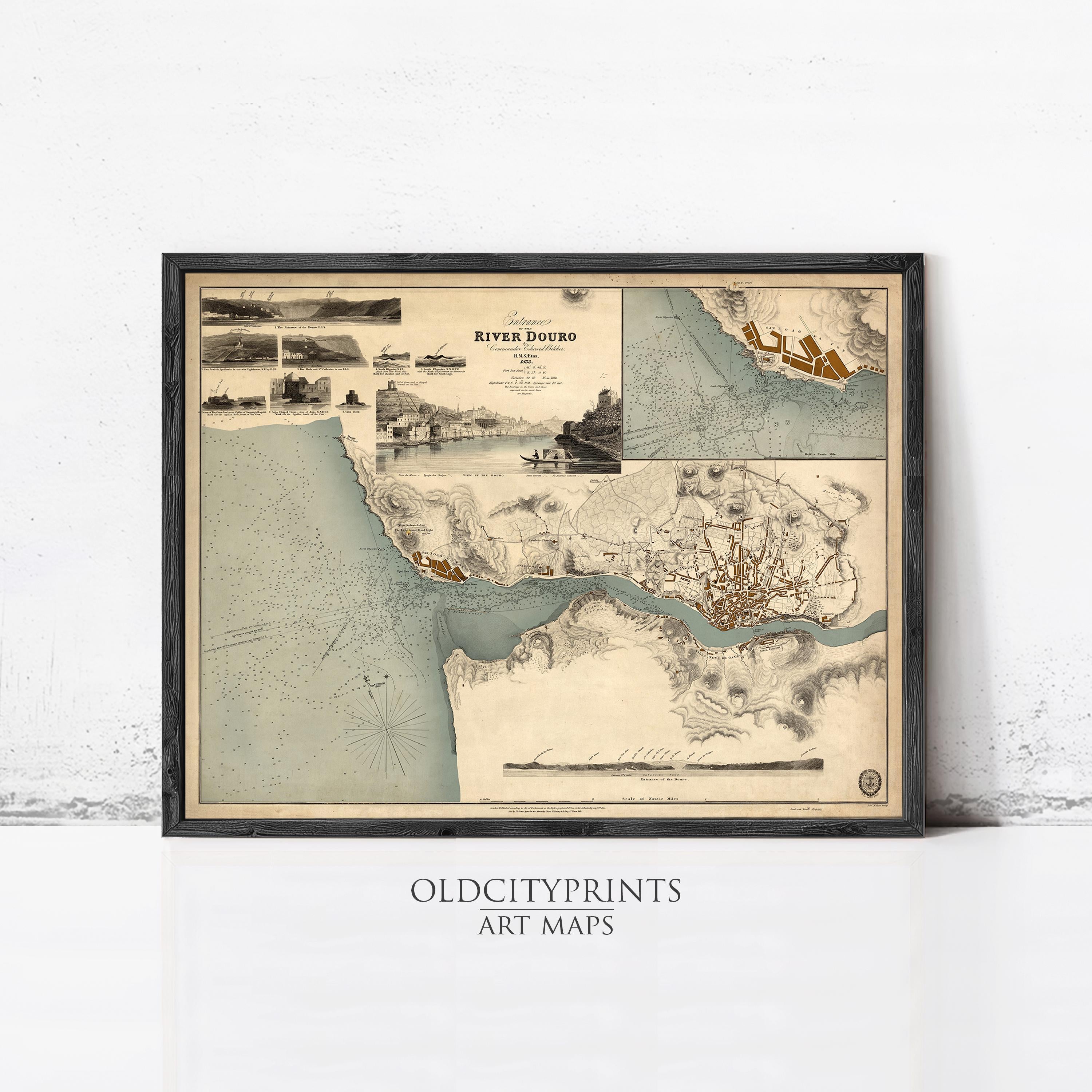 The image is a framed vintage map of the River Duro, which is a river located in the United Kingdom.