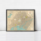 The image is a framed vintage map of Tokyo, Japan, depicting the city's layout and surrounding areas.