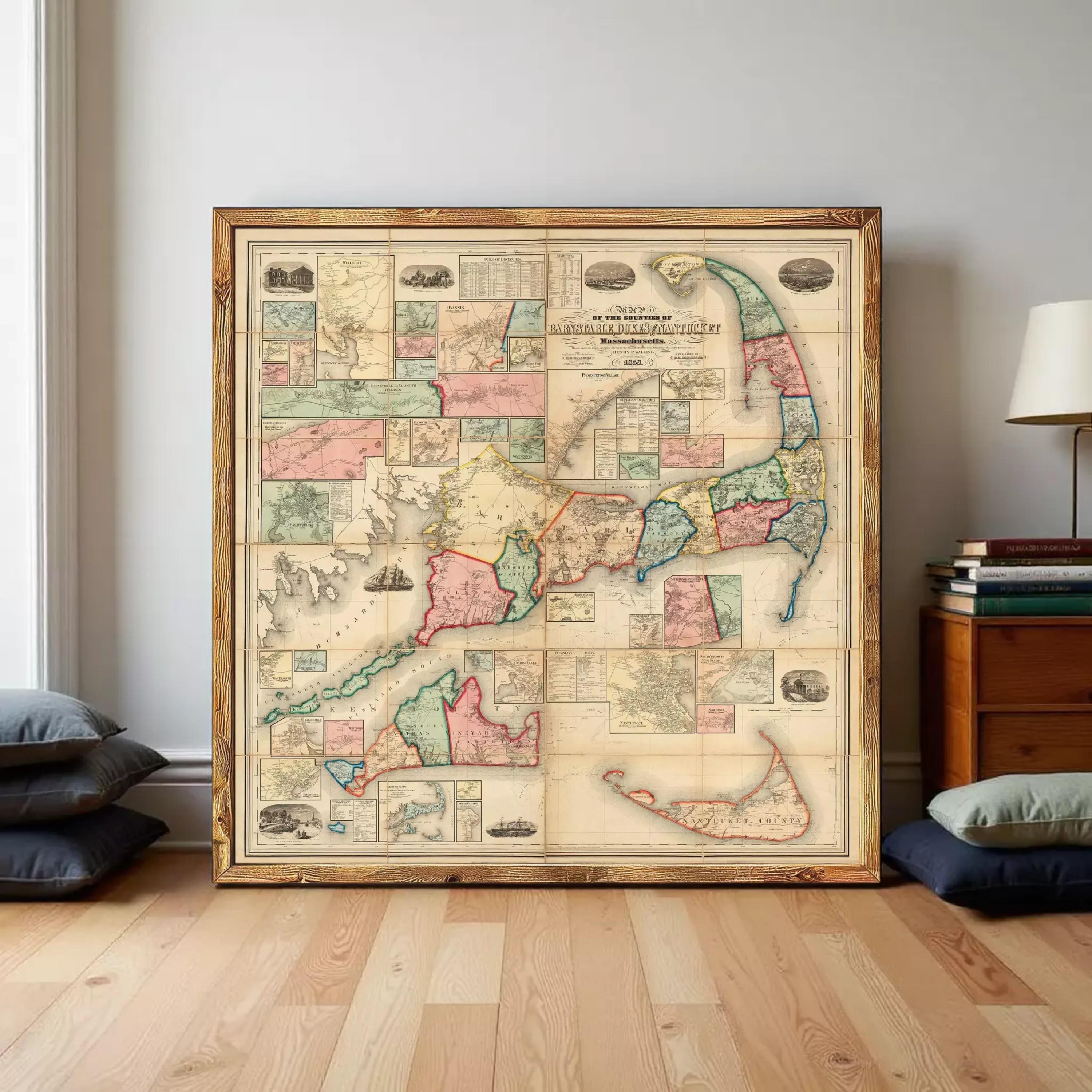 The image is a framed antique map of the United States, depicting the states and their geographical features.