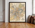 The image is a framed vintage map of Moscow, Russia, depicting the city's streets and landmarks.