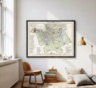 The image is a framed vintage map of the city of Rome, Italy, depicting the layout and various landmarks of the city.