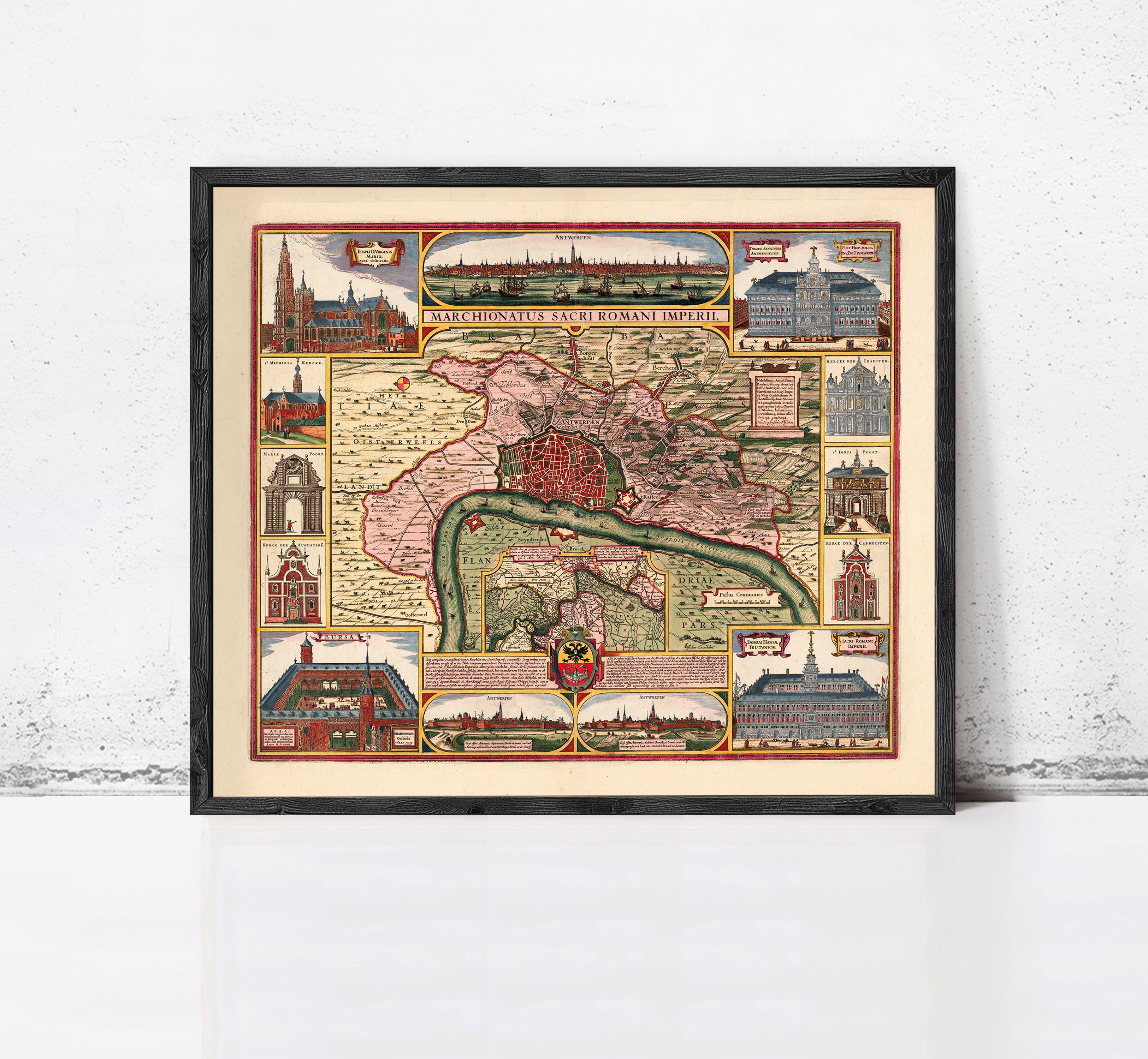 The image is a framed vintage map of the city of Rome, Italy, depicting various landmarks and locations within the city.