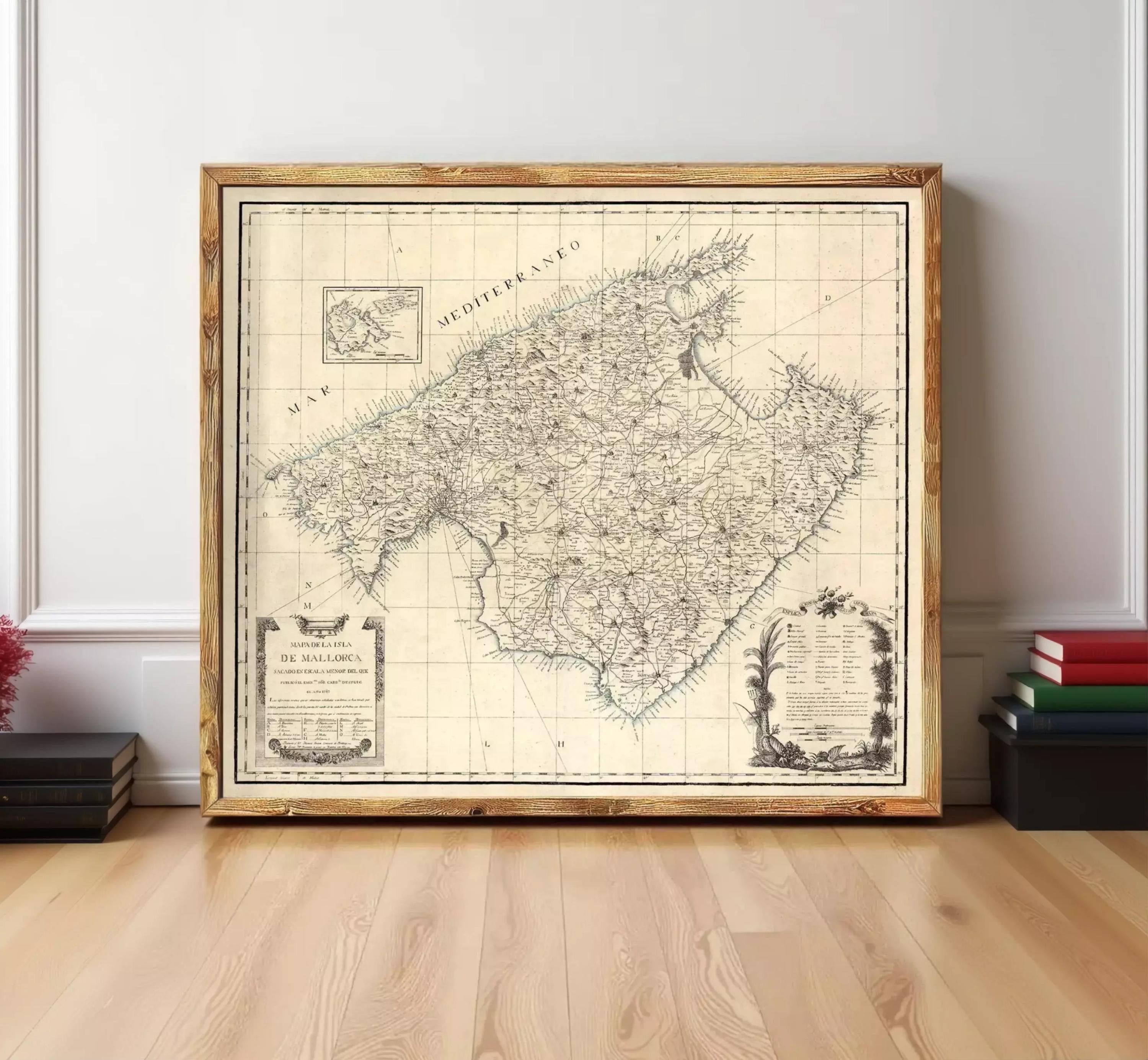The image is a framed antique map of the Mediterranean region, depicting the area in a vintage style.