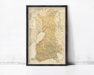 The image is a framed map of Finland, showing the country's geographical layout and surrounding areas.