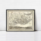 The image is a framed antique map of London, England, dating back to the 18th century.