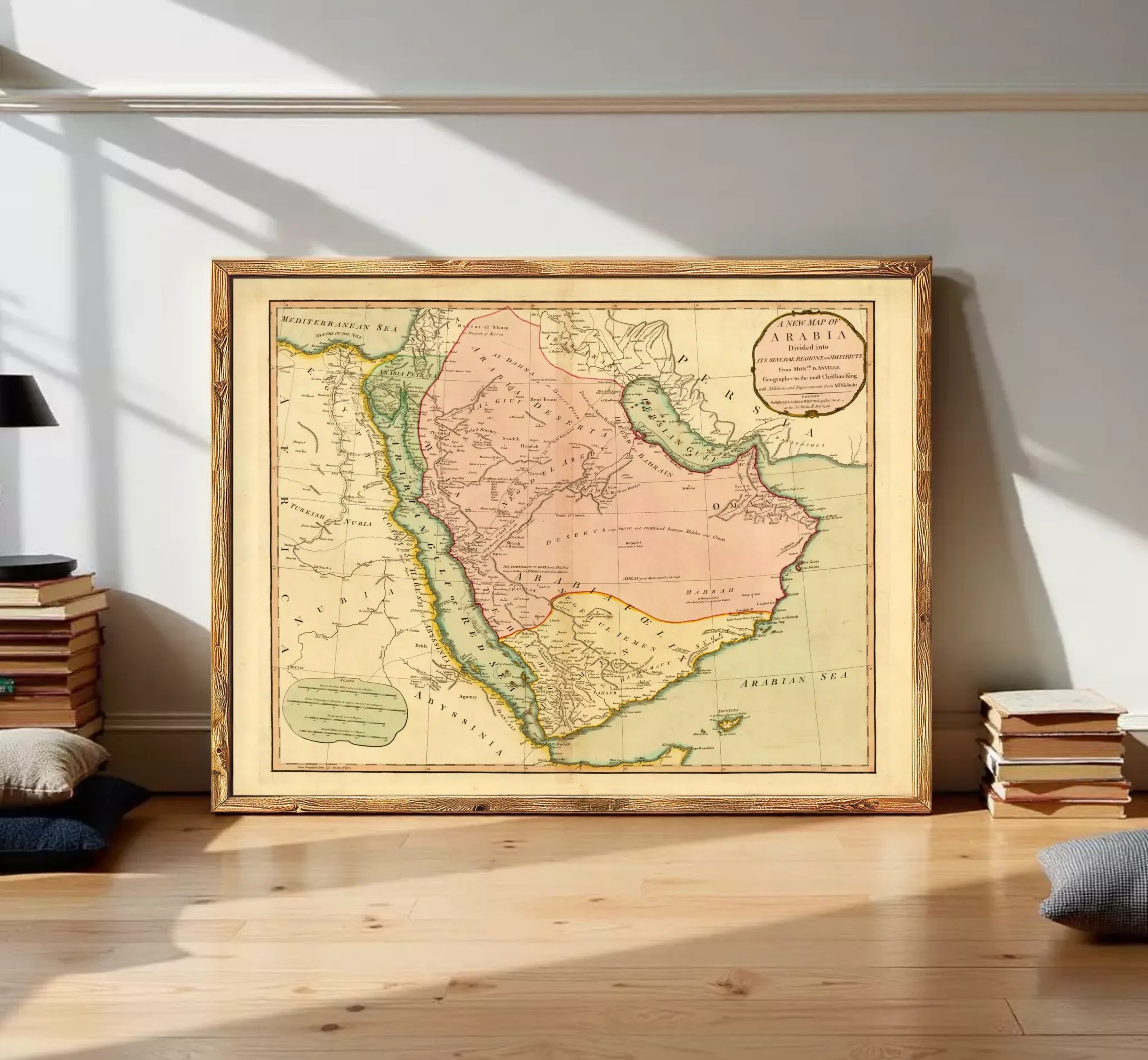 The image is a framed antique map of the Middle East and North Africa region, depicting the countries and their geographical features.
