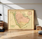 The image is a framed antique map of the Middle East and North Africa region, depicting the countries and their geographical features.