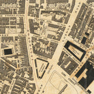 The image is a detailed old map of London, showing street names, landmarks, and various buildings.