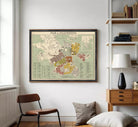The image is a framed map of Helsinki, Finland, depicting the city's layout and surrounding areas.