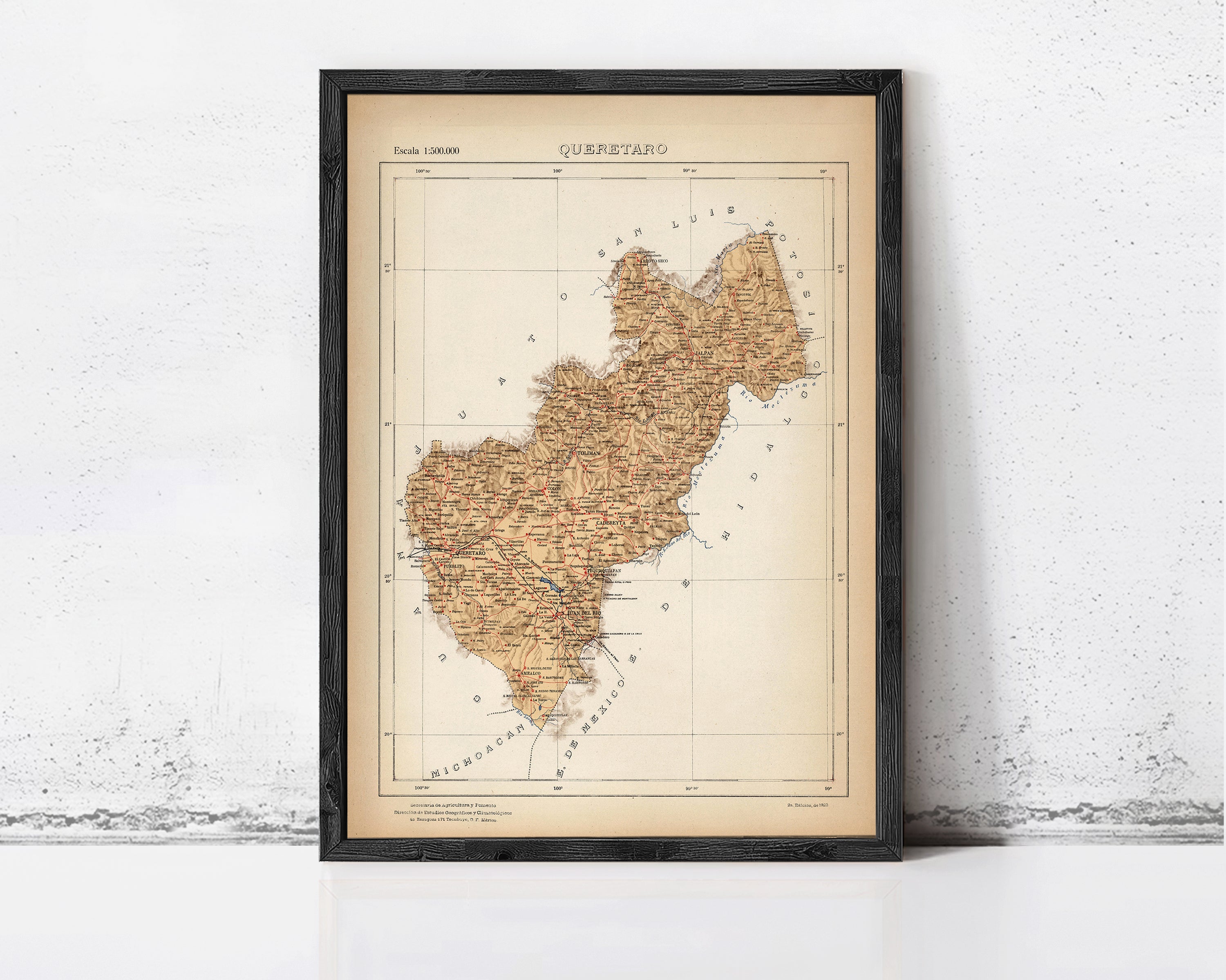 The image is a framed vintage map of the Queristano region, which is a region in Spain.