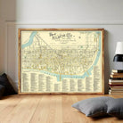The image is a framed vintage map of the Atlantic City, New Jersey, depicting the city's layout and surrounding areas.
