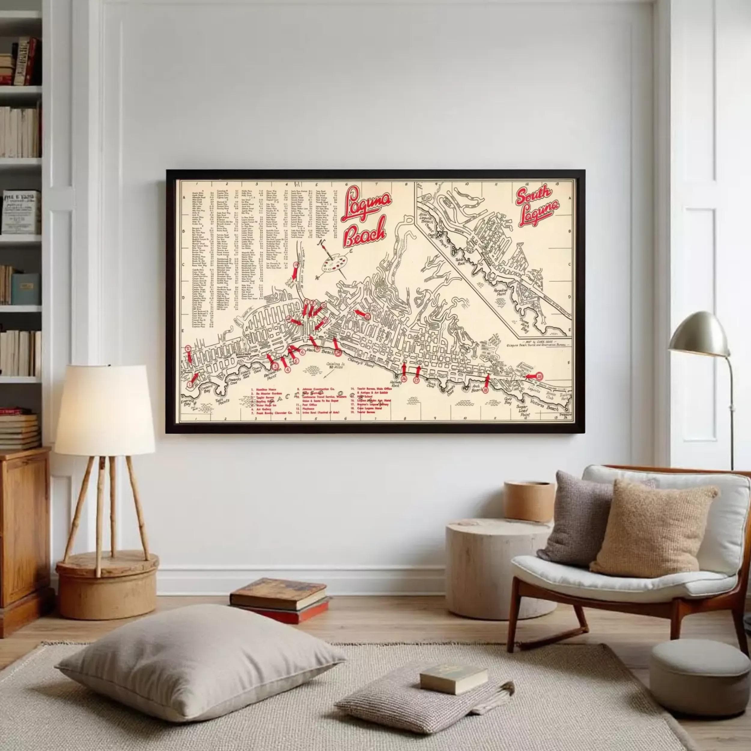 A framed vintage map of the Largo area, showing various landmarks and locations.