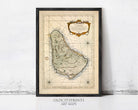 The image is a framed vintage map of Barbados, a small island located in the Caribbean Sea.