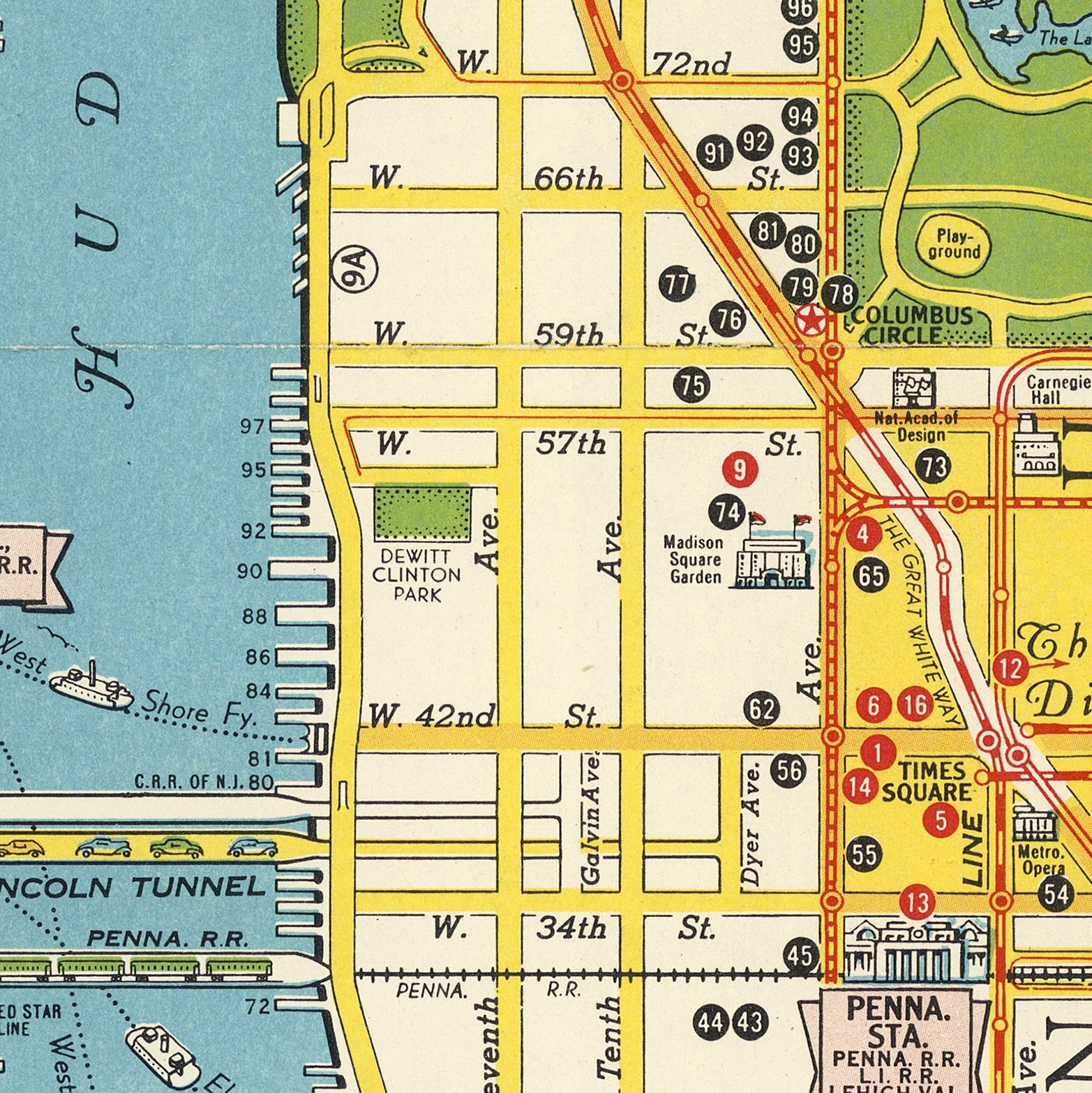 The image is a detailed map of a city, showing streets, landmarks, and surrounding areas.