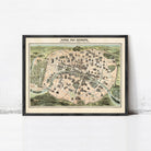 The image is a framed vintage map of Paris, France, depicting the city's layout and surrounding areas.