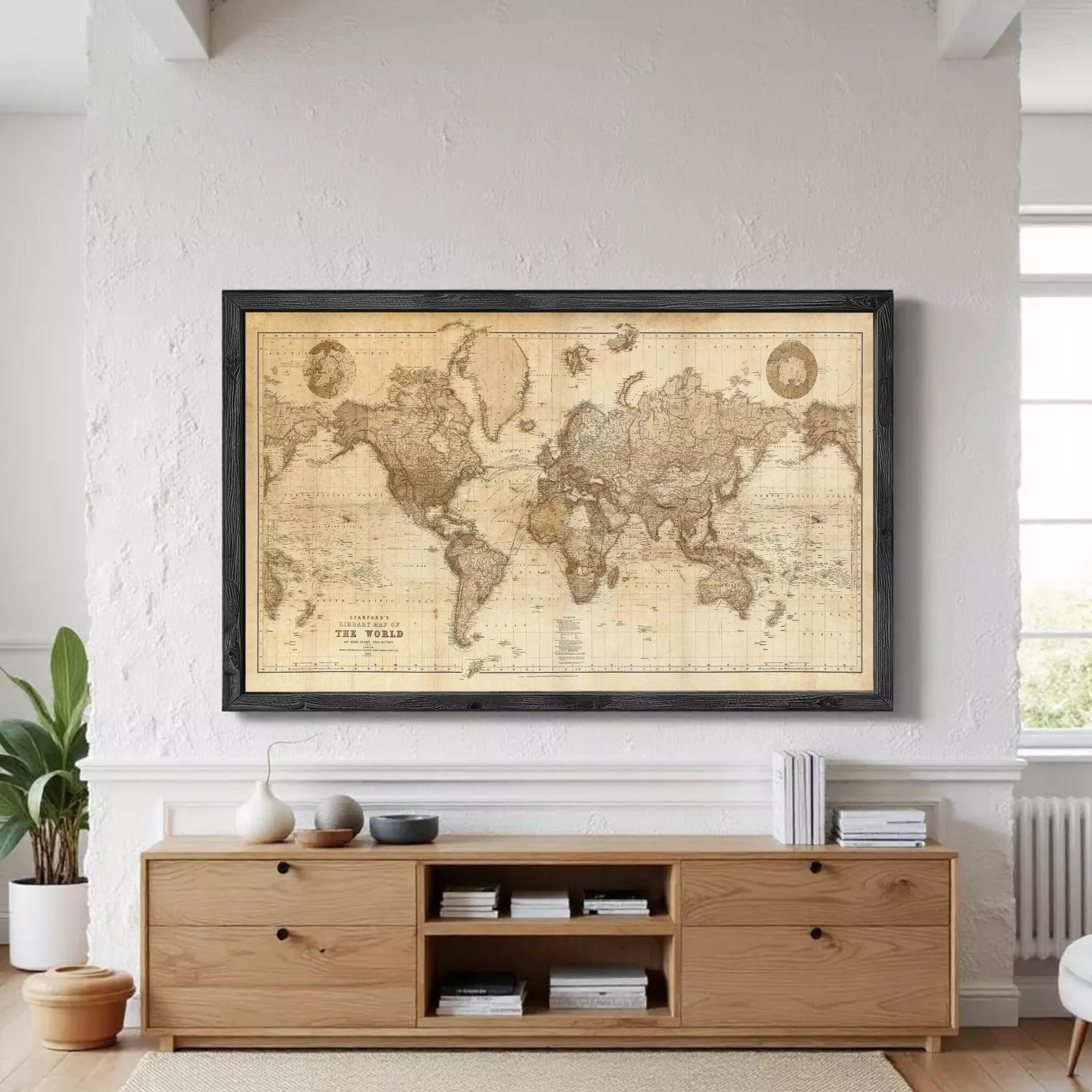 世界地図の絵画 Vintage World Map 1898 – Mercator Projection Atlas Map, Sepia