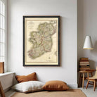 The image is a framed map of Ireland, depicting the country's geographical layout and surrounding areas.