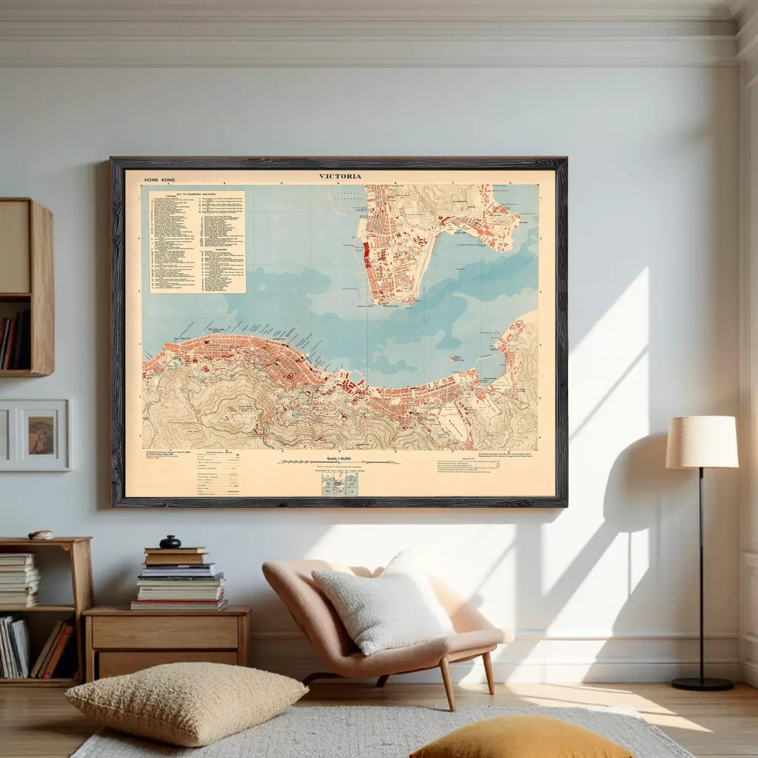 The image is a framed vintage map of Victoria, Australia, showing the city's layout and surrounding areas.