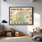 The image is a framed vintage map of Shanghai, China, depicting the city's streets, landmarks, and waterways.