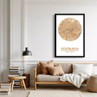 A framed map of Edinburgh, Scotland, with the city's name and location printed on it.