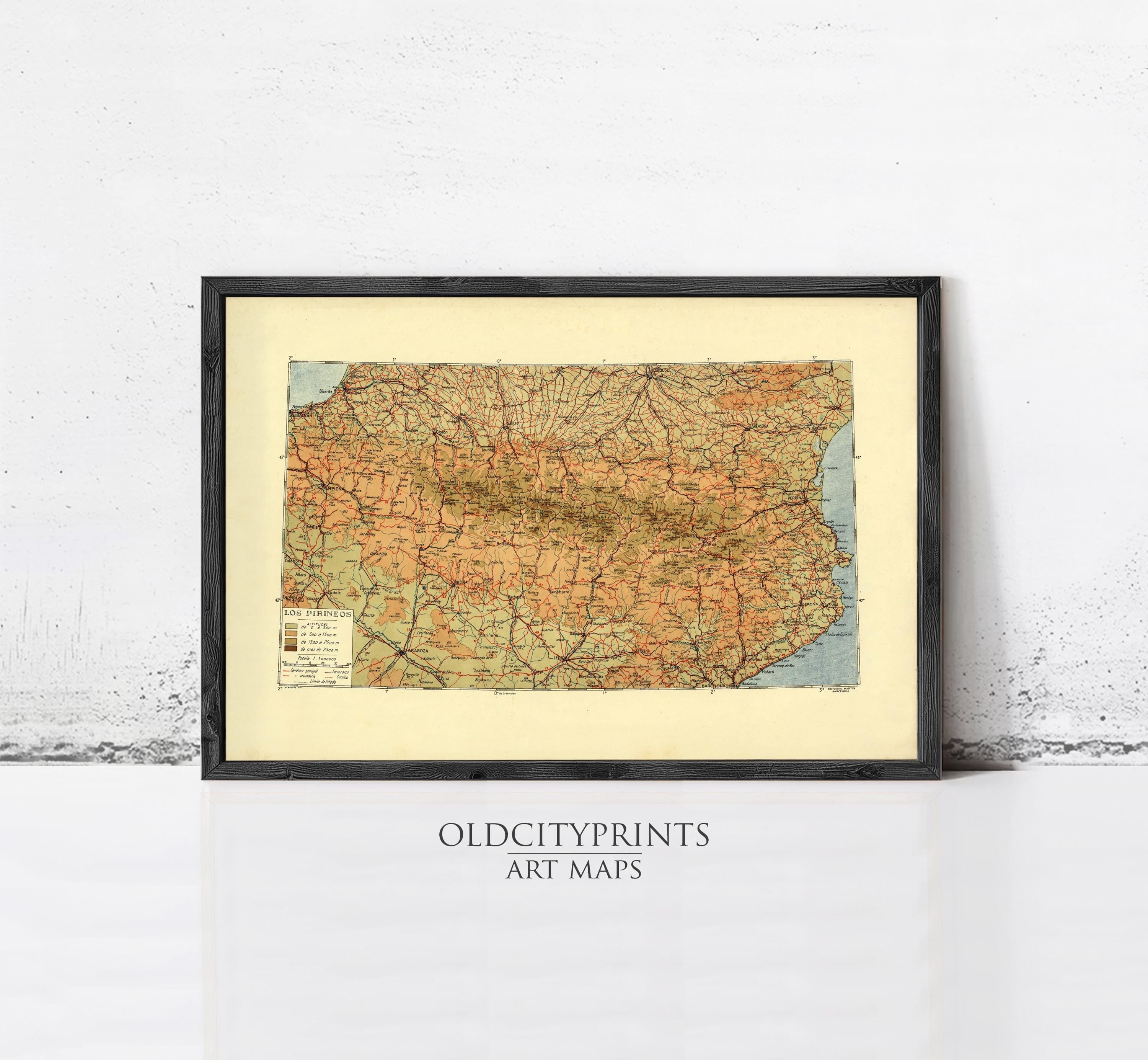 The image is a framed vintage map of a region, possibly a country or region, displayed on a wall.