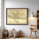 The image is a framed vintage map of Manila, Philippines, depicting the city's layout and surrounding areas.
