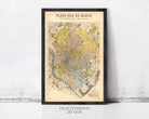 The image is a framed vintage map of Madrid, Spain, depicting the city's layout and various neighborhoods.