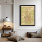 The image is a framed vintage map of Oxford, England, depicting the city's layout and surrounding areas.