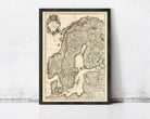 The image is a framed map of Europe, depicting the countries and regions of Europe in a detailed and intricate manner.