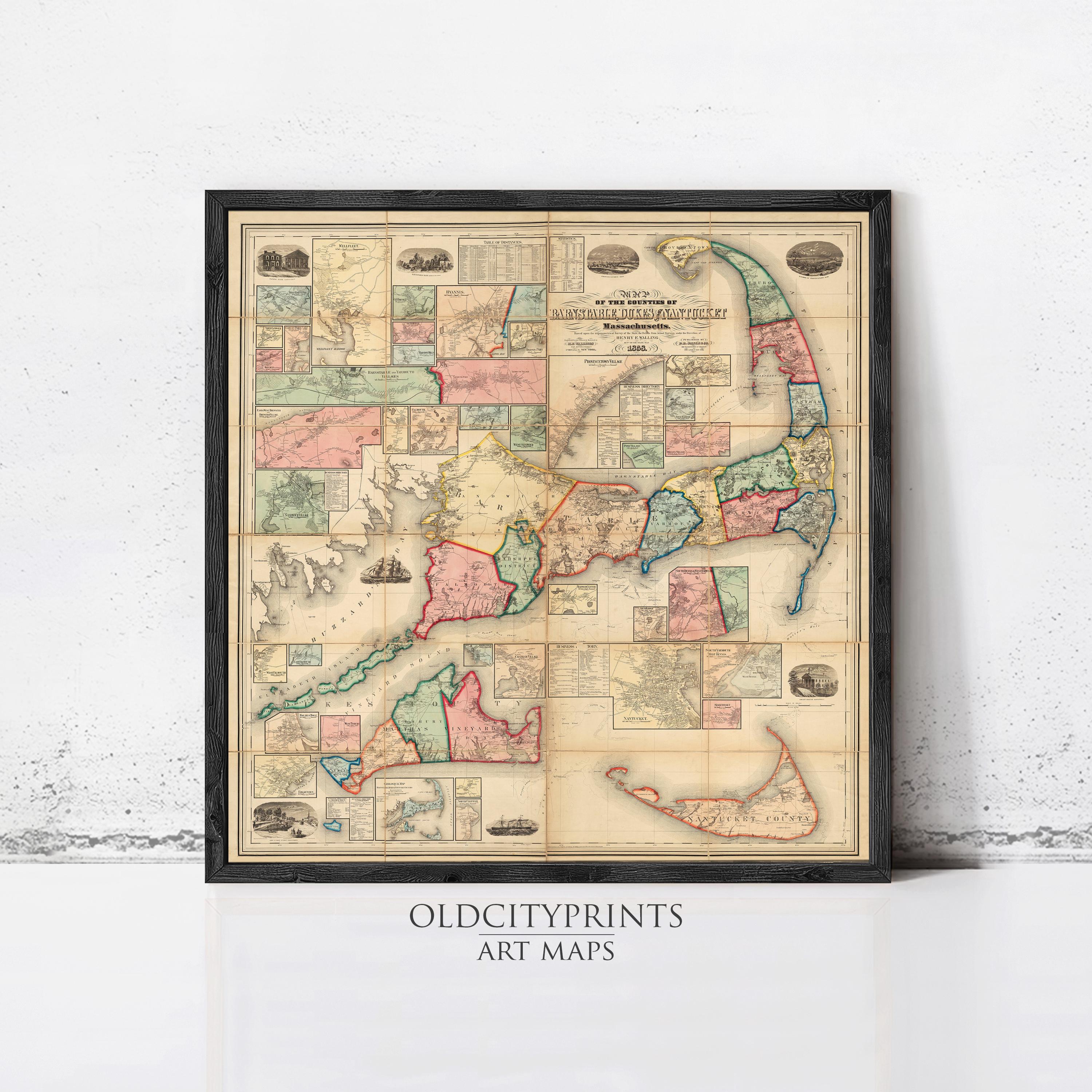 The image is a framed vintage map of the United States, depicting the states and their geographical features.