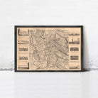 The image is a framed map of a city, showing various landmarks and buildings.