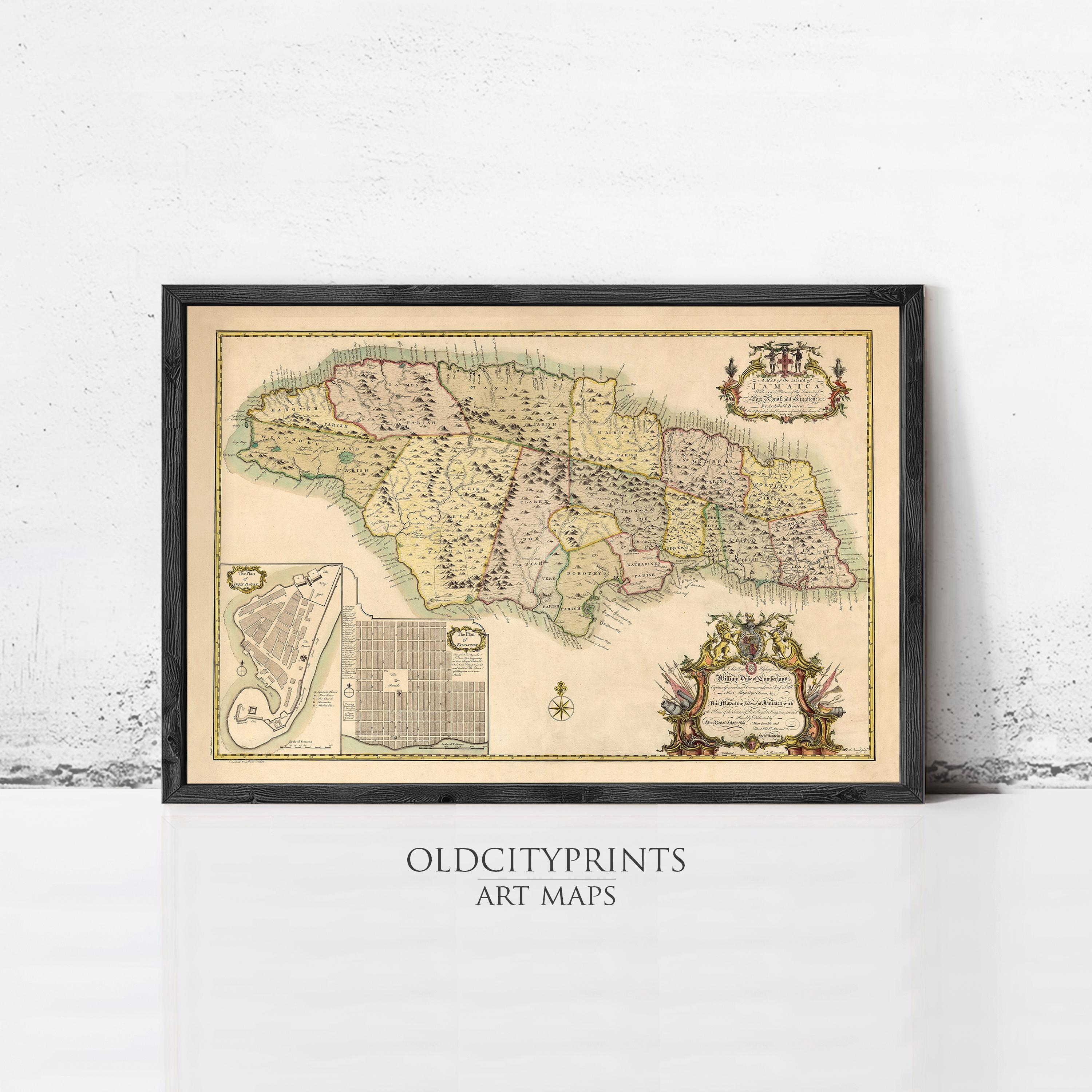 Old Map of Jamaica 1873 Old Map of Jamaica Vintage Map | Old Map