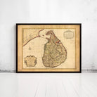 The image is a framed vintage map of Sri Lanka, depicting the country's geographical layout and boundaries.