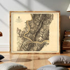 The image is a framed map of the Mississippi River and its surrounding areas, depicting the river's course and the surrounding landscape.