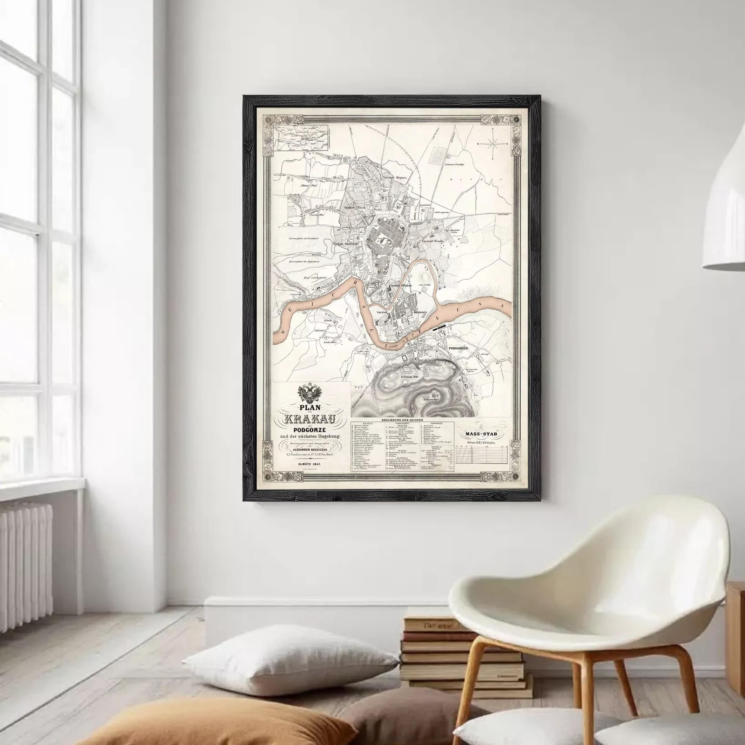 The image is a framed vintage map of Khakau, a city in the Czech Republic.